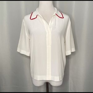 Sandro Paris crochet collar silk blouse
